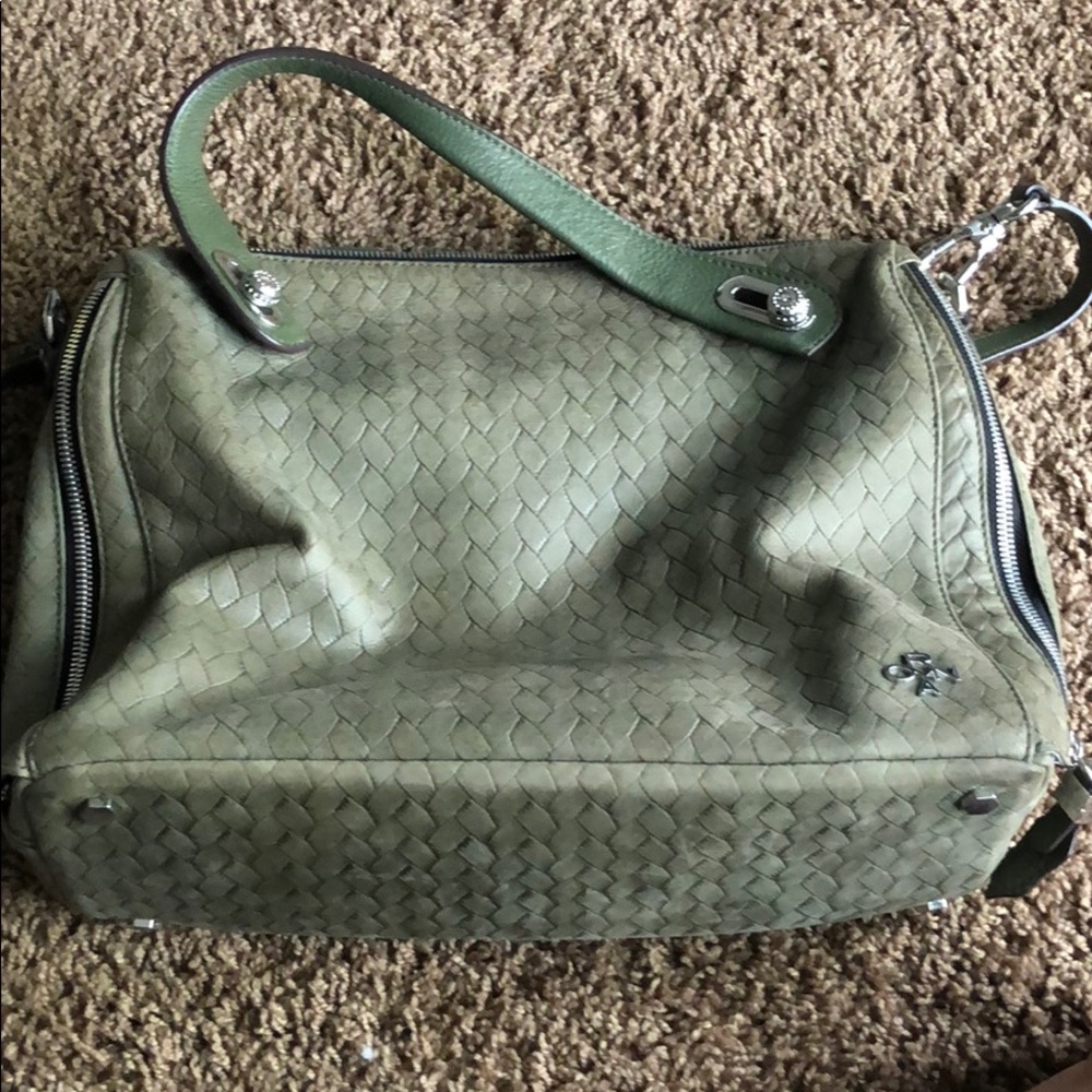 Kaley Emboss-woven leather satchel